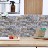 Grey and Brown Splicing Marble Texture Floor Stickers Peel and Stick Countryside